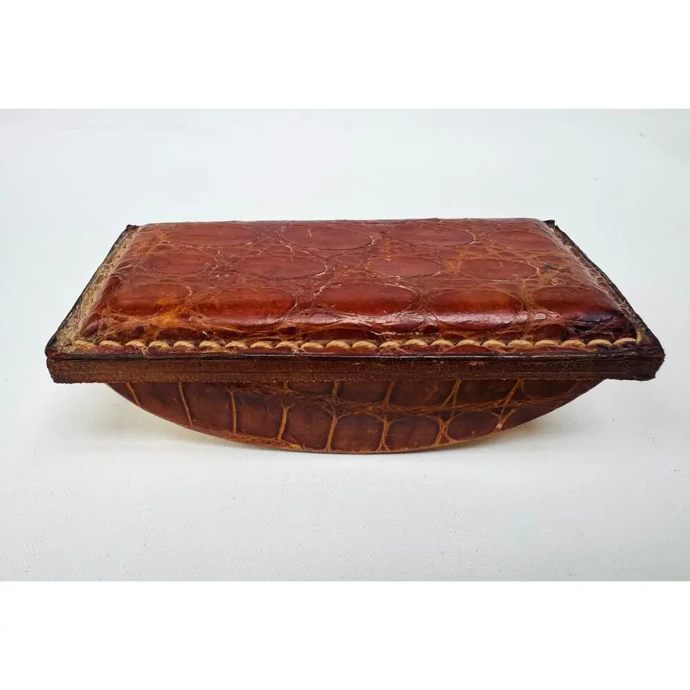 Vintage Argentine Genuine Caiman Leather Desk Ink Blotter Rocker